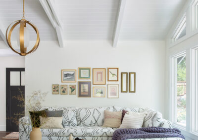 high wood beam ceilings in modern living room