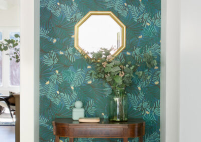 bold tropical wallpaper entry way