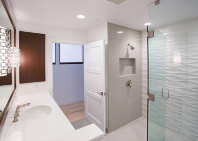 modern style bathroom design with dimensional shower tile