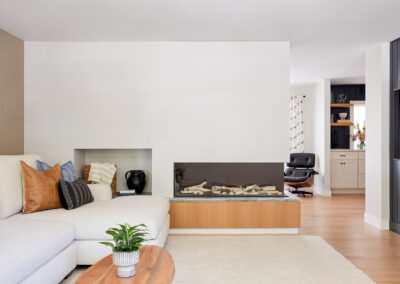 modern corner fireplace in living room
