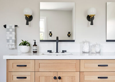master bathroom sink and modern light fixtures