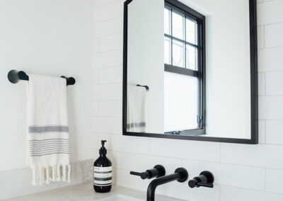 powder room wall mounted faucet and modern rustic fixtures