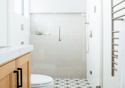 master bathroom with large walk in shower and beautiful tile